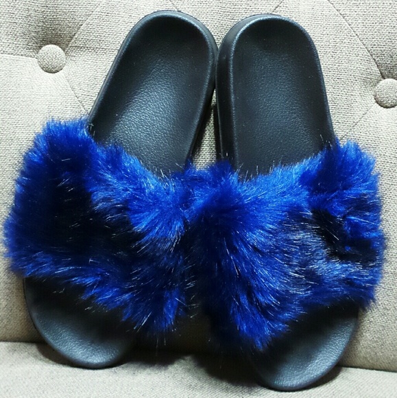 blue fluffy shoes